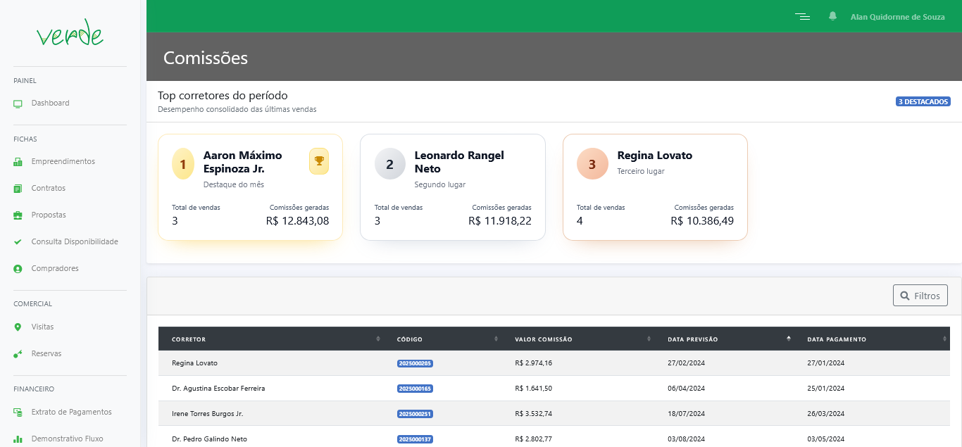 Gestão de comissões - Verde SL