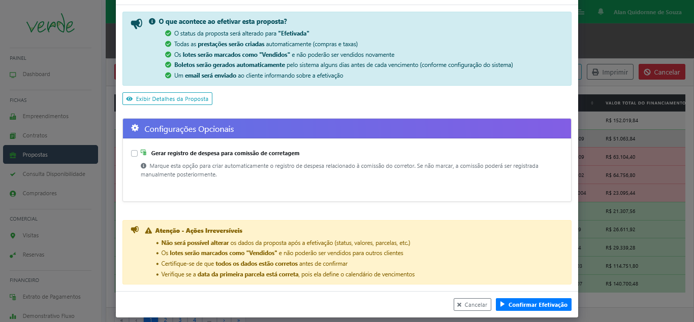 Efetivar proposta - Verde SL