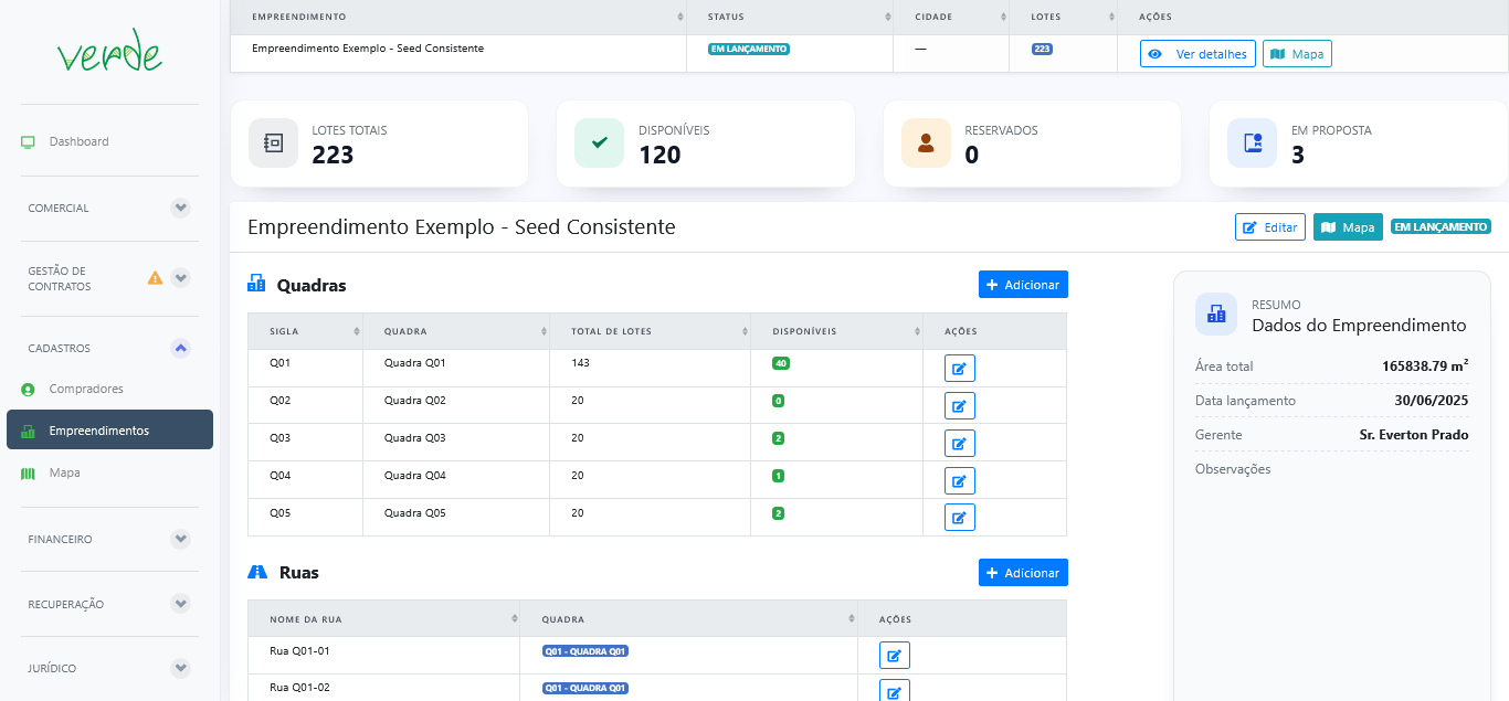Cadastro de empreendimento - Verde SL
