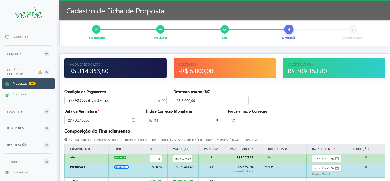 Cadastro de proposta - Verde SL
